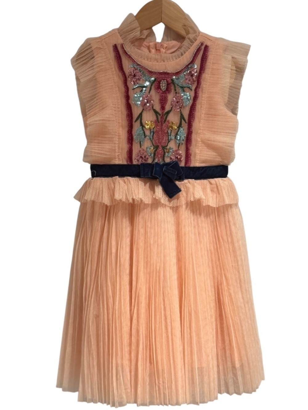 NUBICHONG peach sequin embellished fancy dress - size 100 (approx 4/5)